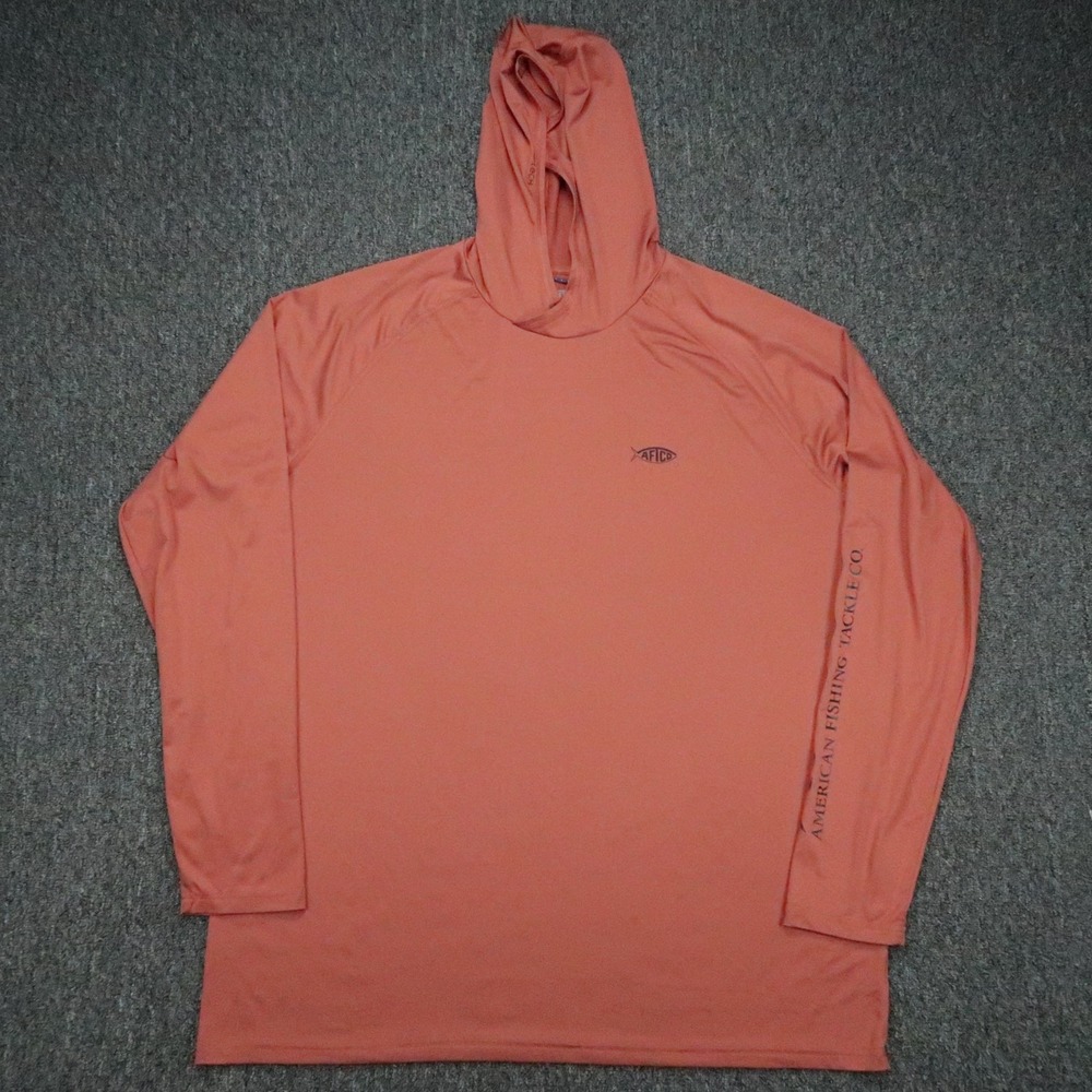 AFTCO Hoodie Mens XXL Orange Red Long Sleeve Hooded Performance Fishing UPF